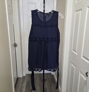 Stork & Babe 100% Viscose Navy Crochet Trim Sleeveless Boho Top